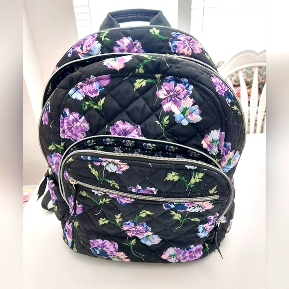 Vera Bradley Handbags - Vera Bradley Performance Twill Campus Backpack Floating Plum Pansies